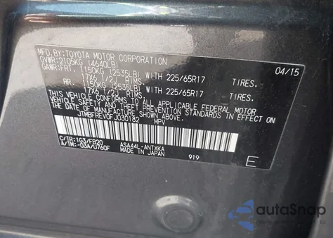 2015 Toyota Rav4 Le z USA, uszkodzony, nr VIN JTMBFREV0FJ030182